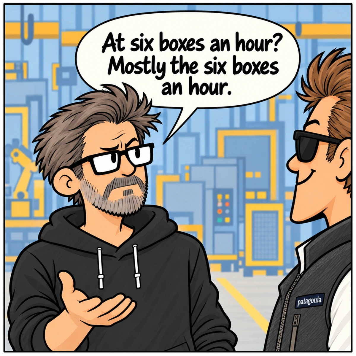 We’ll Speed It Up in Post, panel 3. Jim gives Chad a dry look.